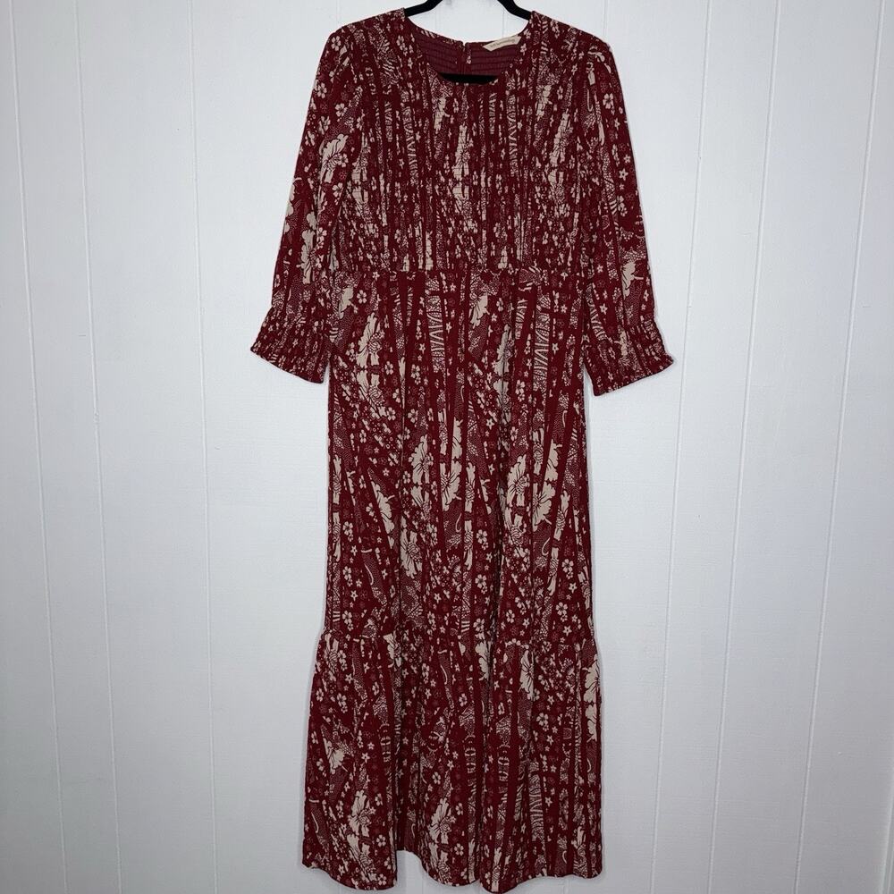 Soft Surroundings Women’s Floral Smocked Maxi Dress Dark Red Size 8